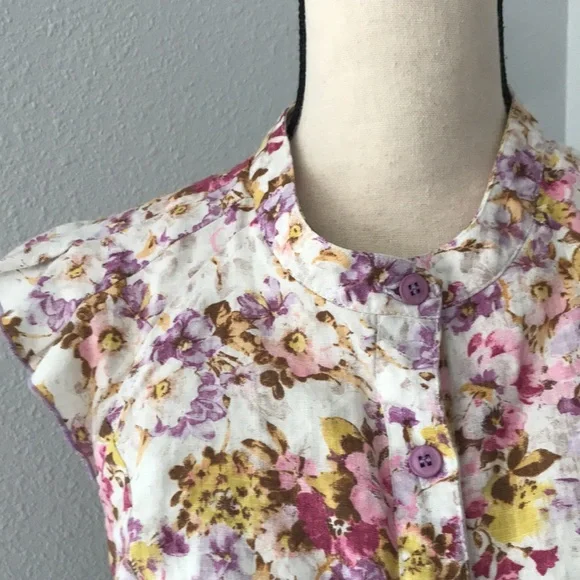 DELIRIUM Women Buttons Down Raffle Sleeveless Cotton Spring Floral Print Top| 30 - Picture 3 of 11